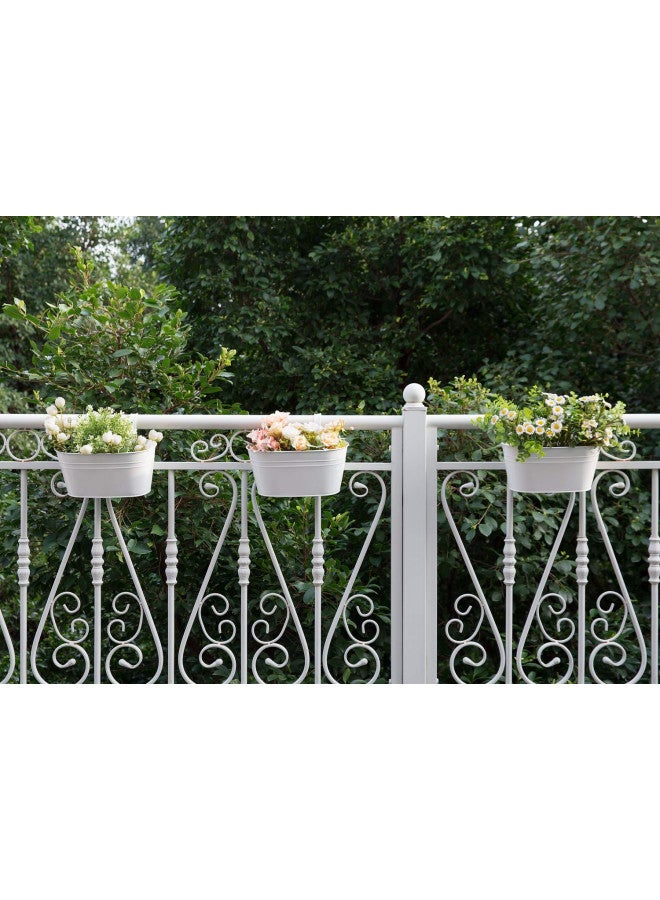 Dahey أواني زهور معدنية معلقة من داهي للحديد لشرفة السياج، مزرعة خارجية، دلو معلق، طراز ريفي، حامل زهور نافذة مع خطافات قابلة للفك، ديكور منزلي، أبيض، 3 قطع - Image 2