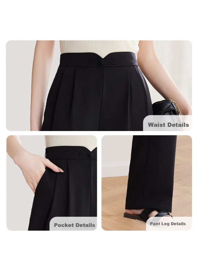 Sheen Women's Casual Pants Oriental Simple Luxury Style Button Straight Pants Thin Loose Wide Leg Pants Women's Pants T144k6623