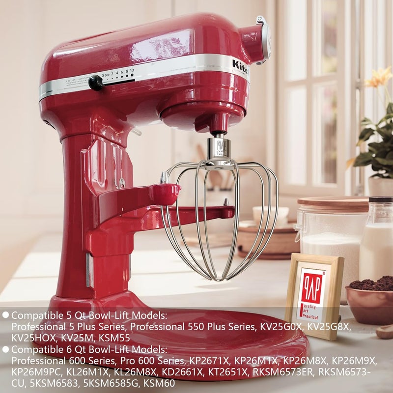 qAp quality art Practical Heavy Duty Whisk Attachment for KitchenAid 5Plus-6QT Bowl-Lift Stand Mixers- Extra Thick Stainless Steel Wire Whip for Fast Whipping, Perfect for Large Batches, Dishwasher Safe - Image 2