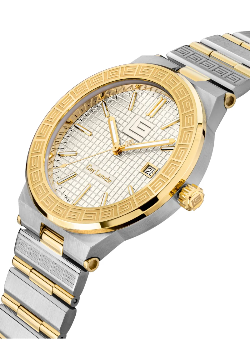 Guy Laroche Sacha Watch for Men with Silver and Gold Stainless Steel Bracelet 42 mm 5 Atm