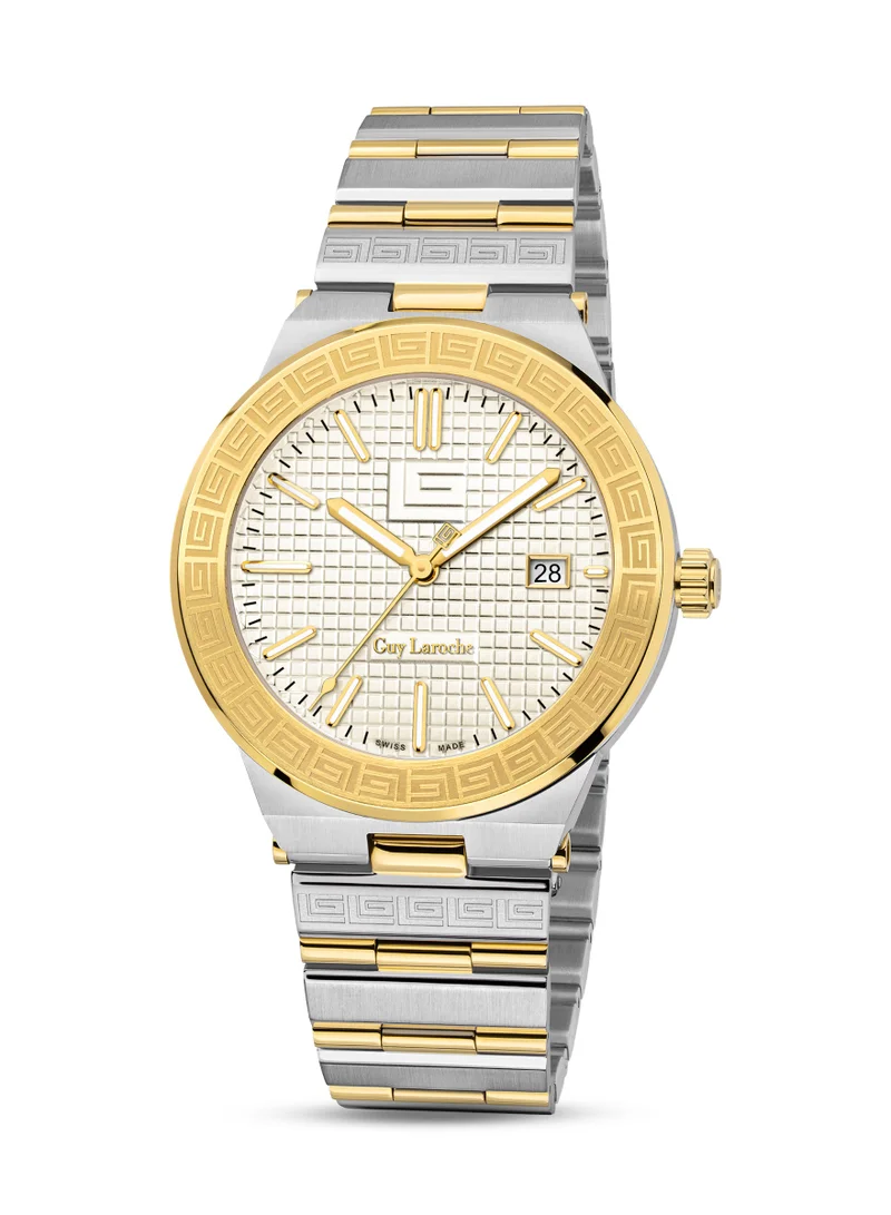 Guy Laroche Sacha Watch for Men with Silver and Gold Stainless Steel Bracelet 42 mm 5 Atm