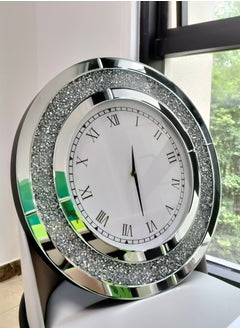 WISFOR Crystal Diamond Mirrored Clock Luxury 60cm Round Wall Bling Clock for Hallway Living Room Bedroom Crushed Silver Diamond Wall Home Decor  - Image 1