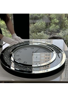 WISFOR Crystal Diamond Mirrored Clock Luxury 60cm Round Wall Bling Clock for Hallway Living Room Bedroom Crushed Silver Diamond Wall Home Decor  - Image 5