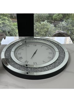 WISFOR Crystal Diamond Mirrored Clock Luxury 60cm Round Wall Bling Clock for Hallway Living Room Bedroom Crushed Silver Diamond Wall Home Decor  - Image 4