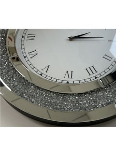 WISFOR Crystal Diamond Mirrored Clock Luxury 60cm Round Wall Bling Clock for Hallway Living Room Bedroom Crushed Silver Diamond Wall Home Decor  - Image 2