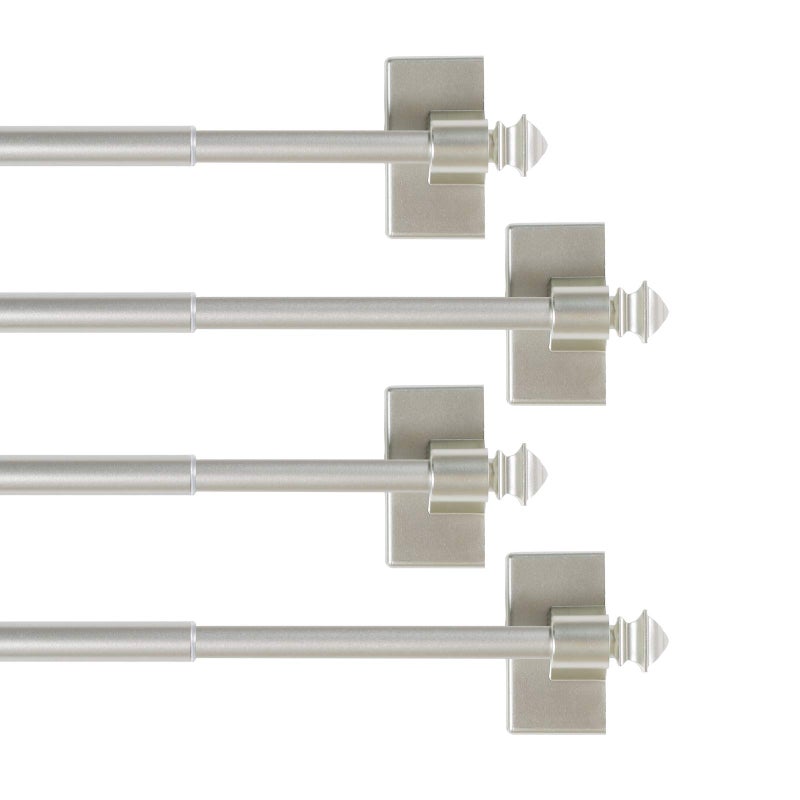 H.VERSAILTEX HVERSAILTEX 4 Pack Magnetic Curtain Rods for Metal Doors MultiUse Rods for Small Windows Cafe Sidelight and Iron Steel Places Tool Free with Square Finials Adjust from 16 to 28 Inch Nickel