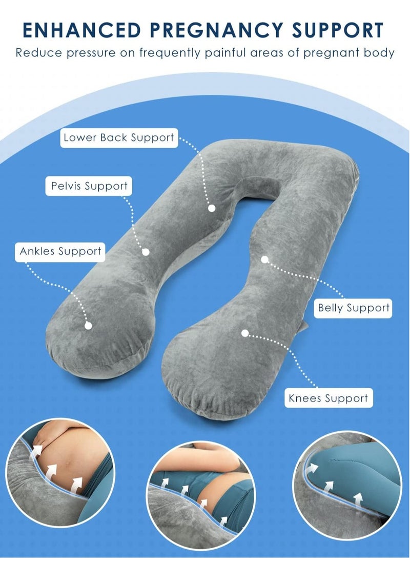 Arabest Pregnancy Pillows, U Shaped Full Body Pillow for Sleeping Support, Maternity Pillow for Pregnant Women with Removable Velvet Cover, Grey  - Image 2