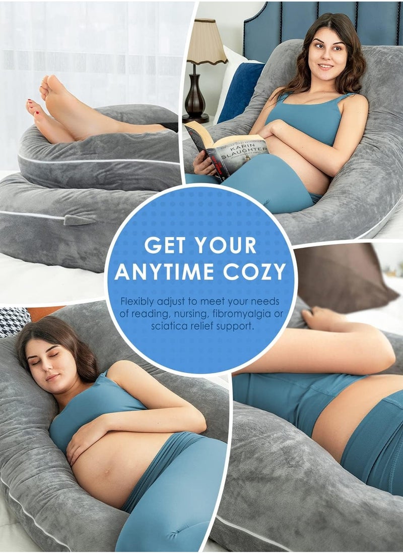 Arabest Pregnancy Pillows, U Shaped Full Body Pillow for Sleeping Support, Maternity Pillow for Pregnant Women with Removable Velvet Cover, Grey  - Image 4