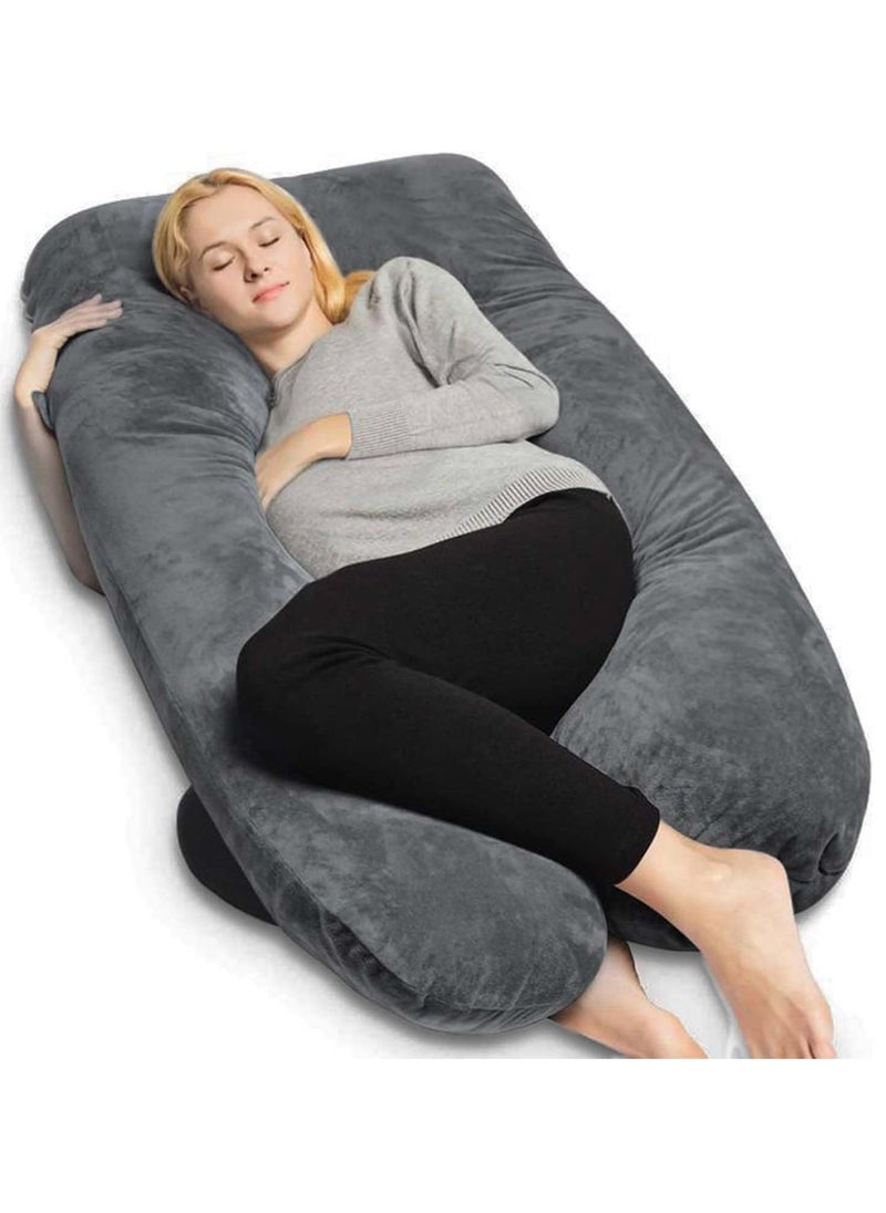 Arabest Pregnancy Pillows, U Shaped Full Body Pillow for Sleeping Support, Maternity Pillow for Pregnant Women with Removable Velvet Cover, Grey  - Image 1