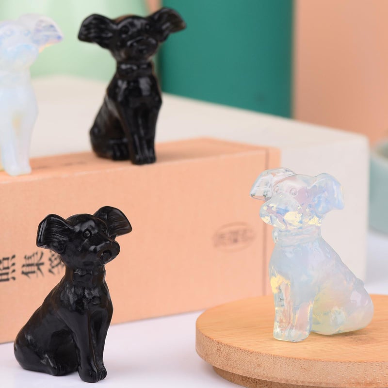 Ytbeoxk 1.8 Inch Black Obsidian Dog Crystal Figurines Home Decor,Hand-Carved Healing Crystals, Puppy Statues Stone Energy Gemstones,in Bedroom Office Dog Memorial Gifts for Women and Men - Image 4
