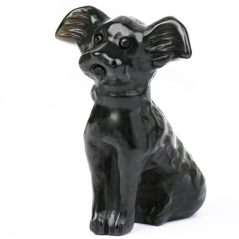Ytbeoxk 1.8 Inch Black Obsidian Dog Crystal Figurines Home Decor,Hand-Carved Healing Crystals, Puppy Statues Stone Energy Gemstones,in Bedroom Office Dog Memorial Gifts for Women and Men - Image 1