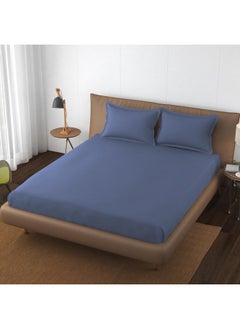 Trance Home Linen Trance Home Linen 100% Cotton 78x72 inch King Elastic Fitted Bedsheet | 400TC Soft Durable Plain Fitted Elastic Bed Sheet with 2 Pillow Covers (78"x72" | 6.5x6ft, Mediterranean Blue)  - Image 1