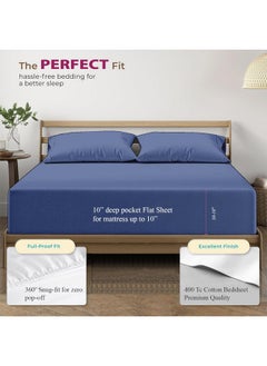 Trance Home Linen Trance Home Linen 100% Cotton 78x72 inch King Elastic Fitted Bedsheet | 400TC Soft Durable Plain Fitted Elastic Bed Sheet with 2 Pillow Covers (78"x72" | 6.5x6ft, Mediterranean Blue)  - Image 4