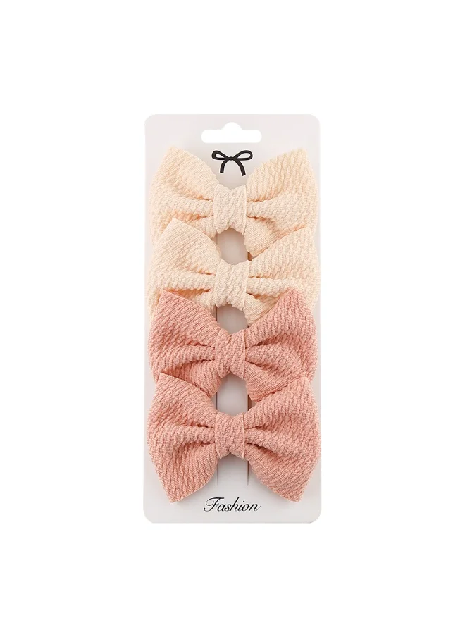 D'Daniela D'Daniela Nisha Ribbon Bow Clip Set For Babies and Girls -  Cream & Pink