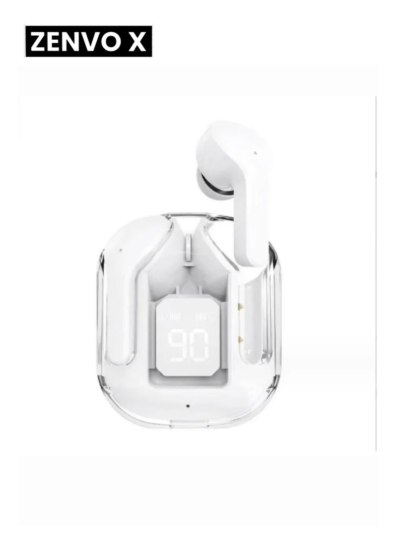 zenvo X Transparent Gen1 Digital Display Earbuds, TWS Wireless Bluetooth Headphones, Stereo In-Ear Headset Earphone - Image 4