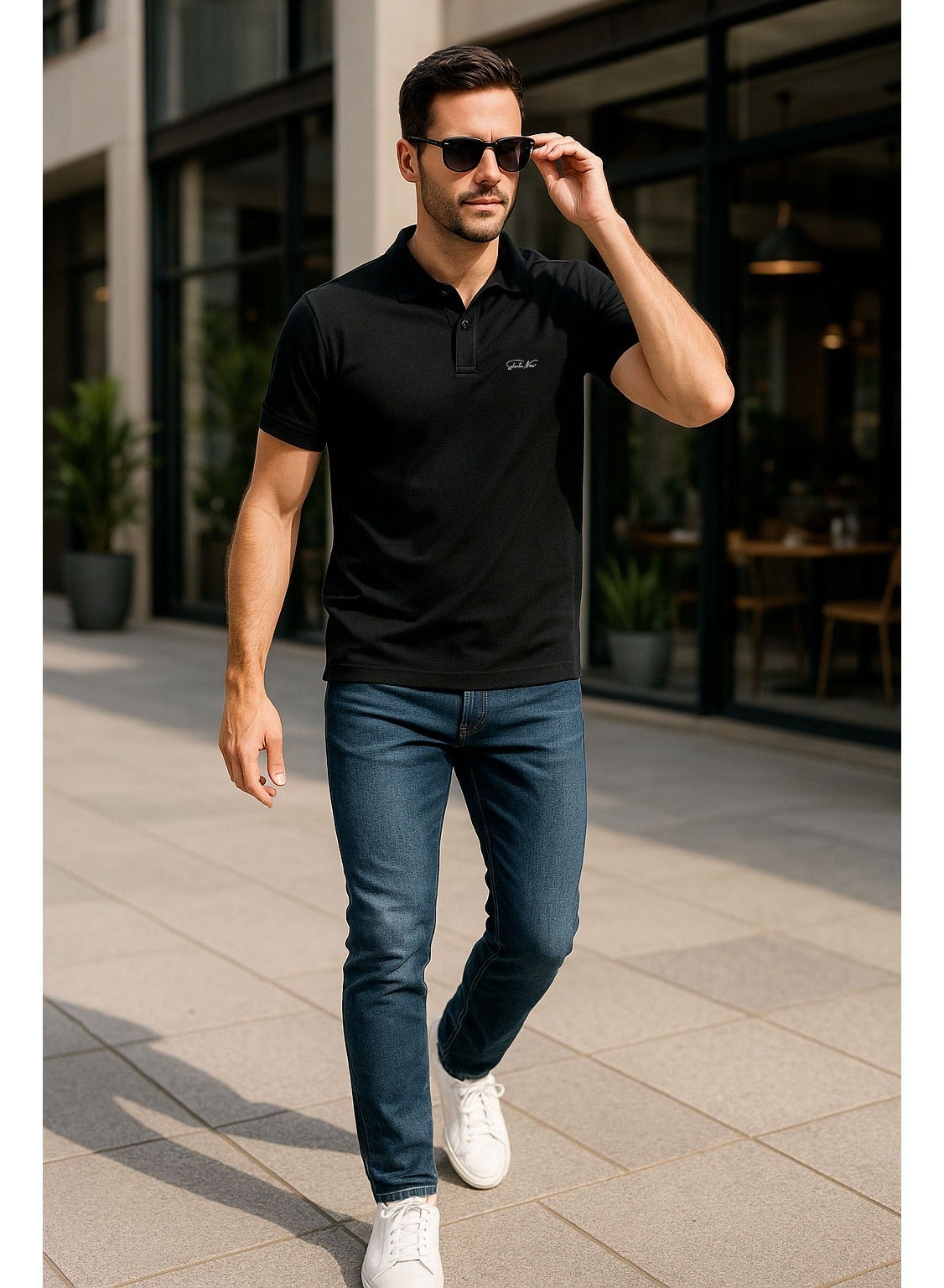 Selecta Now Men’s Stretchable Cotton Polo Shirt – Short Sleeves, Breathable, Black – Perfect for Office & Casual Outings | Best Price UAE | Dubai, Abu Dhabi