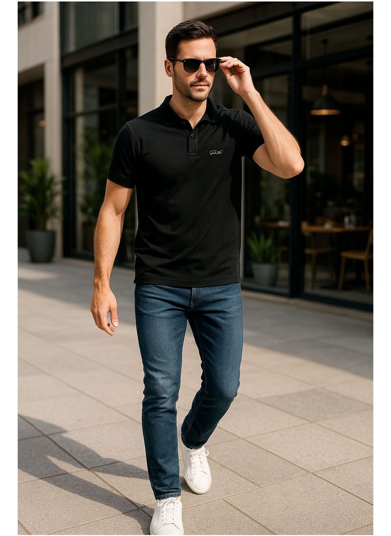 Selecta Now Men’s Stretchable Cotton Polo Shirt – Short Sleeves, Breathable, Black – Perfect for Office & Casual Outings  - Image 1