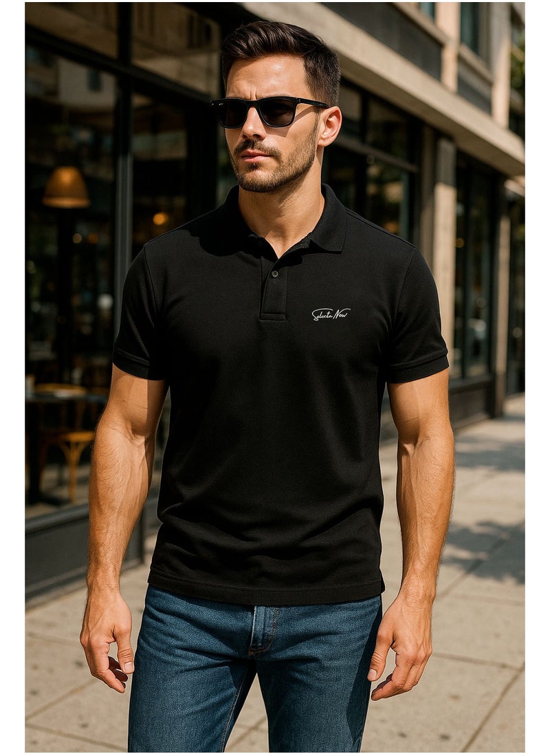 Selecta Now Men’s Stretchable Cotton Polo Shirt – Short Sleeves, Breathable, Black – Perfect for Office & Casual Outings  - Image 2
