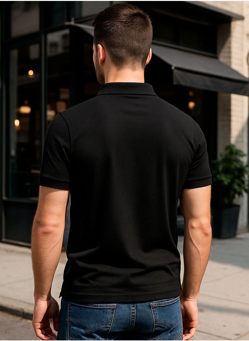 Selecta Now Men’s Stretchable Cotton Polo Shirt – Short Sleeves, Breathable, Black – Perfect for Office & Casual Outings  - Image 3