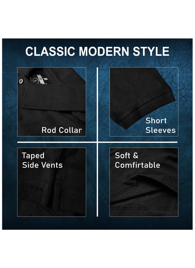 Selecta Now Men’s Stretchable Cotton Polo Shirt – Short Sleeves, Breathable, Black – Perfect for Office & Casual Outings  - Image 5