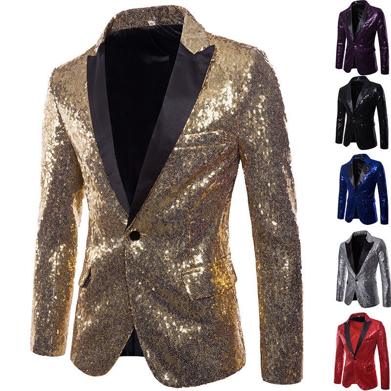 Performance Dress Gold Sequin Suit Korean Suit Nightclub Men'S Host Emcee Po Studio Jacket Men - Image 3