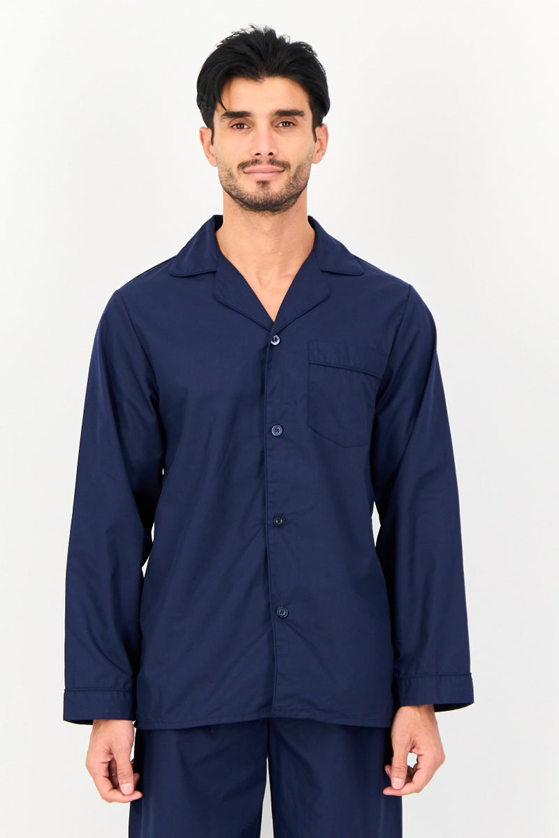 English Laundry Men 2 Pieces Plain Shirt And Bottom Pyjama Set, Navy - Image 2