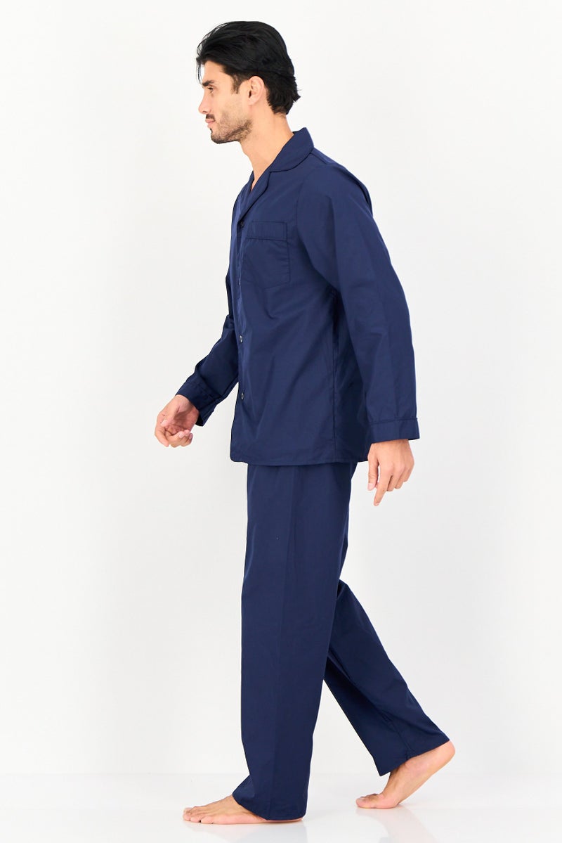 English Laundry Men 2 Pieces Plain Shirt And Bottom Pyjama Set, Navy - Image 4
