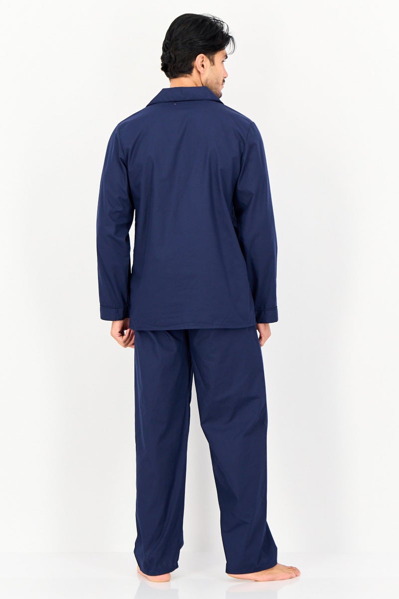 English Laundry Men 2 Pieces Plain Shirt And Bottom Pyjama Set, Navy - Image 3