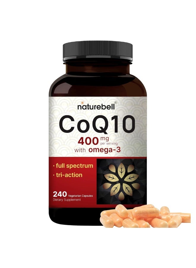 NatureBell CoQ10 400mg with Omega 3 Fatty Acids, 240 Capsules | Stable High Absorption Form – Antioxidant Support for Heart & Energy Health* – Extra Strength Coenzyme Q10 Supplement - Image 1