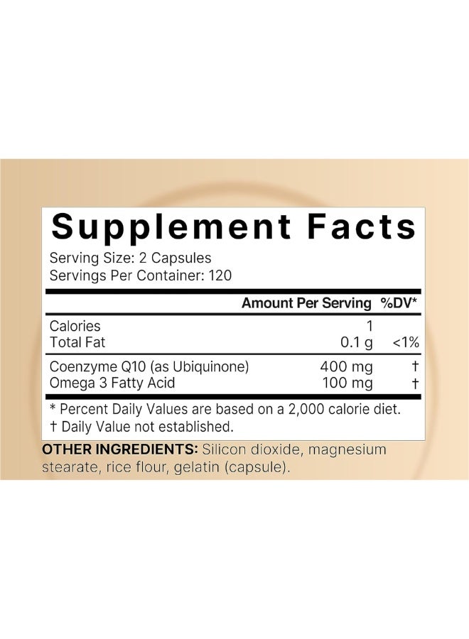 NatureBell CoQ10 400mg with Omega 3 Fatty Acids, 240 Capsules | Stable High Absorption Form – Antioxidant Support for Heart & Energy Health* – Extra Strength Coenzyme Q10 Supplement - Image 2