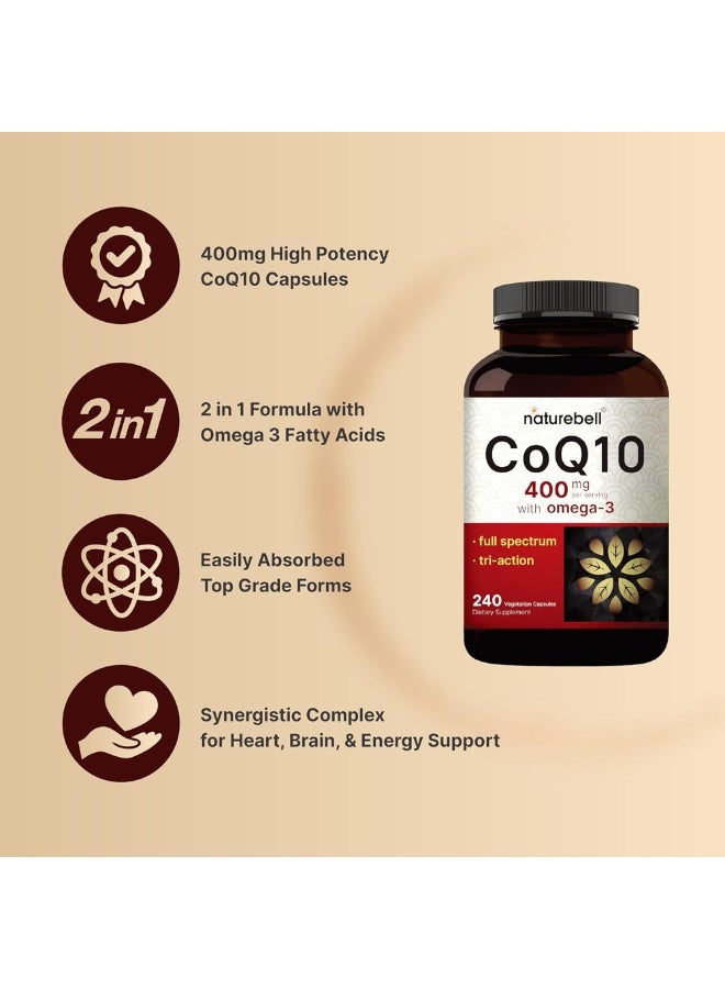 NatureBell CoQ10 400mg with Omega 3 Fatty Acids, 240 Capsules | Stable High Absorption Form – Antioxidant Support for Heart & Energy Health* – Extra Strength Coenzyme Q10 Supplement - Image 3