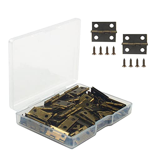 VIPMOON 50Pcs Small Hinges for Wooden Box, 18 x 15mm Mini Brown With 200 Screws, Retro Jewelry Folding Butt Hardware for DIY Crafts - Image 1