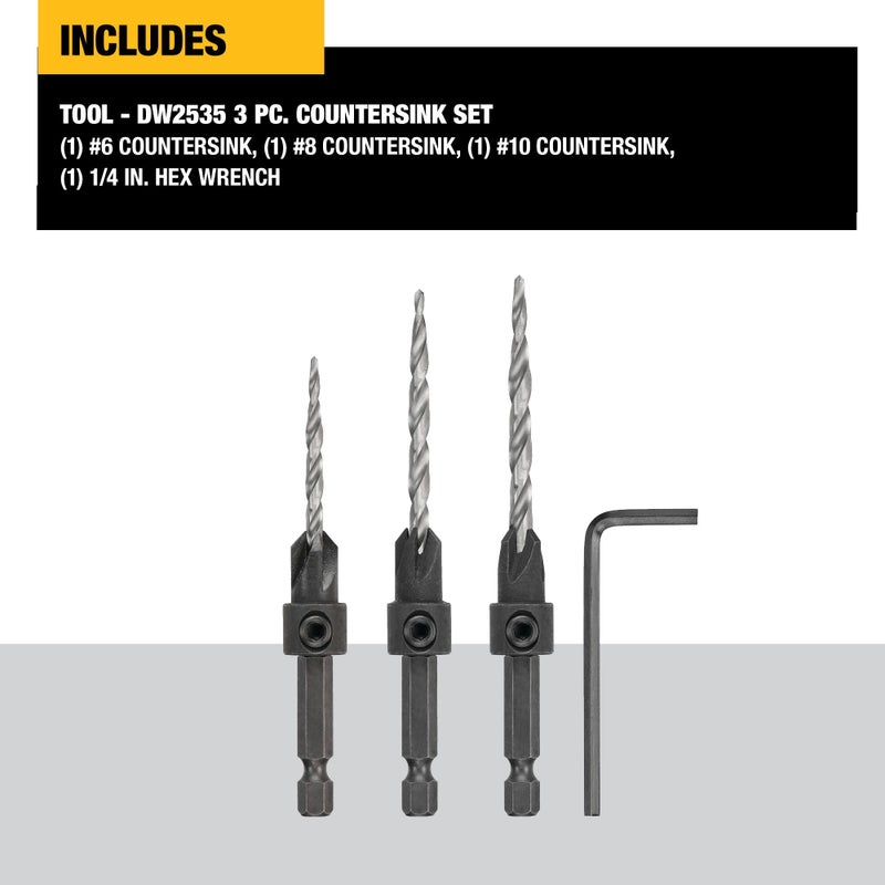DEWALT Countersink Drill Bit Set #6, #8, #10, 3-Piece (DW2535) - Image 1