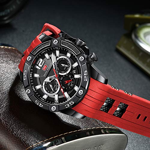 MF MINI FOCUS MINI Focus Men Watches Unique Casual Wristwatch (Chronograph/Waterproof/Luminous/Calendar/24 Hours) Silicon Band Fashion Watches for Men (Red) - Image 2