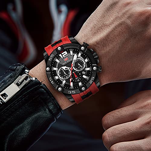 MF MINI FOCUS MINI Focus Men Watches Unique Casual Wristwatch (Chronograph/Waterproof/Luminous/Calendar/24 Hours) Silicon Band Fashion Watches for Men (Red) - Image 3