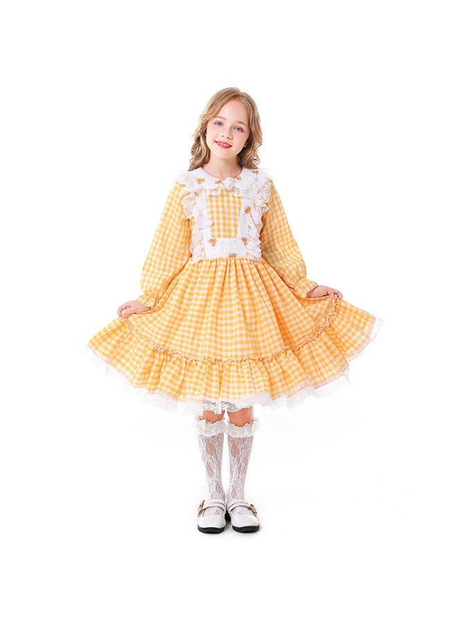 NIBEMINENT Yellow checkered floral colonial girl costume, grassland pilgrim farm personality photo costume - Image 1