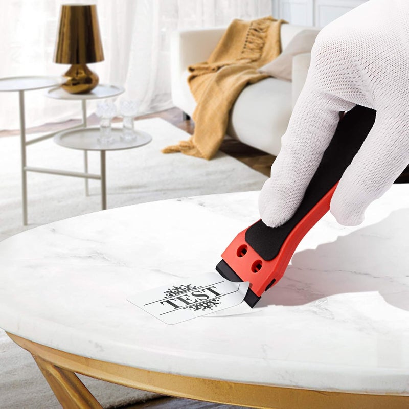 Ehdis 2pcs Plastic Razor Scraper 6-inch Long Handle Adhesive Remover Tool with 100 Double-Edge Blades for Window Tint Vinyl Scraper Decal Sticker Glue Remover (Red) - Image 3