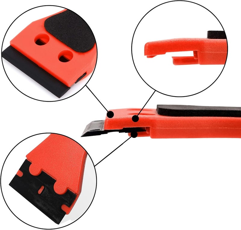 Ehdis 2pcs Plastic Razor Scraper 6-inch Long Handle Adhesive Remover Tool with 100 Double-Edge Blades for Window Tint Vinyl Scraper Decal Sticker Glue Remover (Red) - Image 5