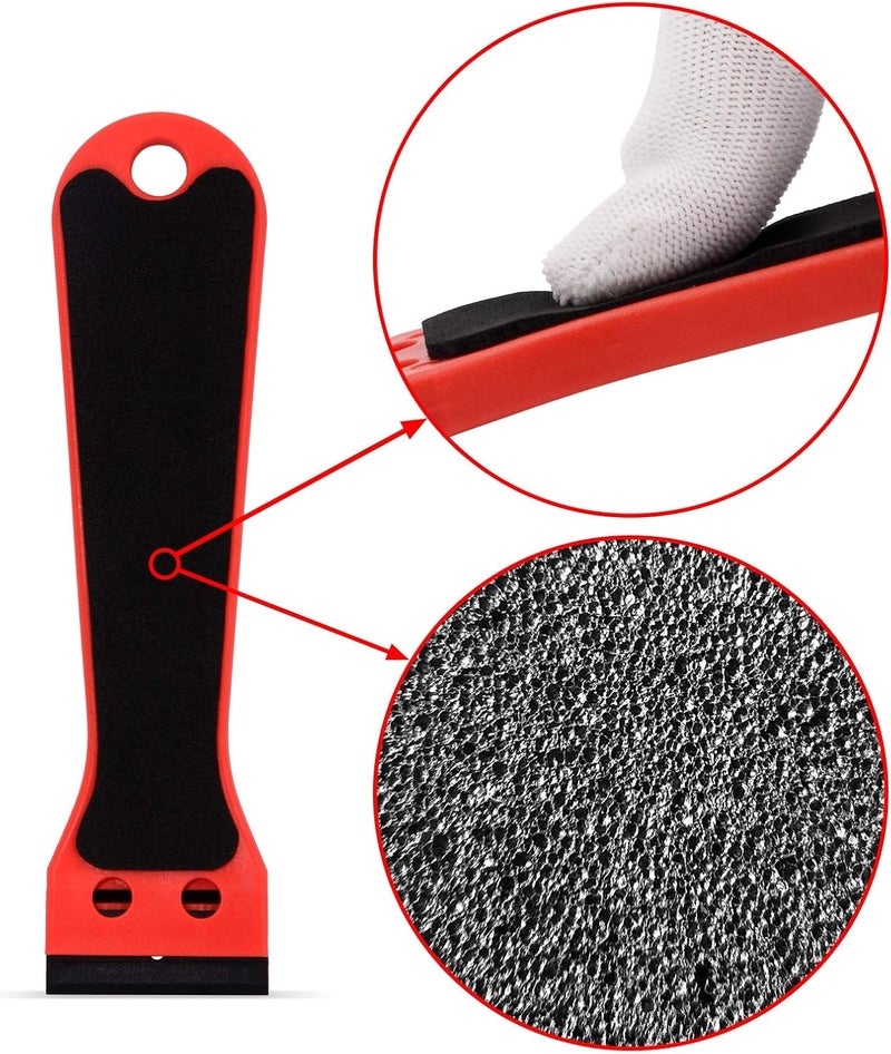 Ehdis 2pcs Plastic Razor Scraper 6-inch Long Handle Adhesive Remover Tool with 100 Double-Edge Blades for Window Tint Vinyl Scraper Decal Sticker Glue Remover (Red) - Image 2