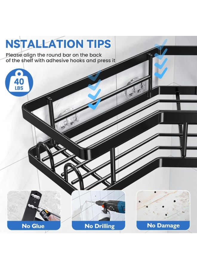 Beauenty Shower Shelf No Drilling 3 Pieces, Bathroom Organizer With Soap Holder Hook and Toothpaste Holder, Shampoo Shelf for Bathroom, Kitchen, Black - Image 2