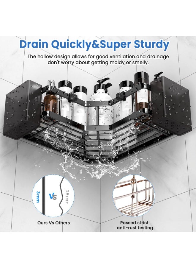 Beauenty Shower Shelf No Drilling 3 Pieces, Bathroom Organizer With Soap Holder Hook and Toothpaste Holder, Shampoo Shelf for Bathroom, Kitchen, Black - Image 4