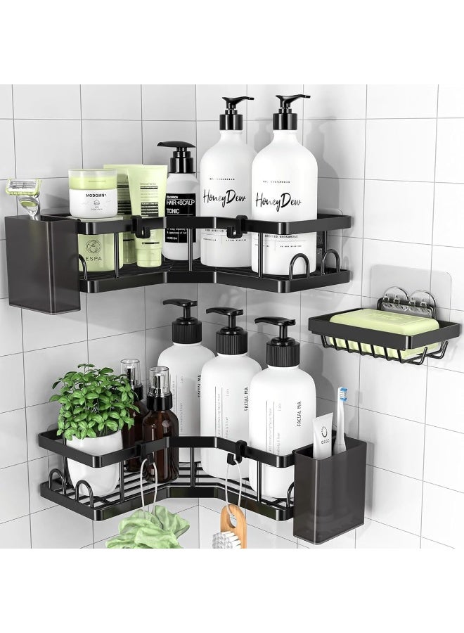 Beauenty Shower Shelf No Drilling 3 Pieces, Bathroom Organizer With Soap Holder Hook and Toothpaste Holder, Shampoo Shelf for Bathroom, Kitchen, Black - Image 1