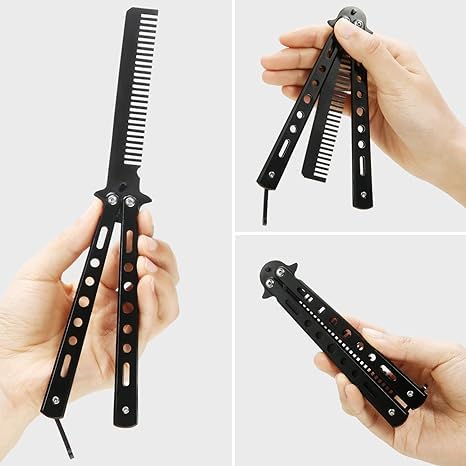 Inralimot Butterfly Comb,Combs Stainless Steel Folding Practice Combs, Practice Comb Hair Styling Tools Balisong Comb - Image 4
