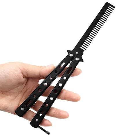 Inralimot Butterfly Comb,Combs Stainless Steel Folding Practice Combs, Practice Comb Hair Styling Tools Balisong Comb - Image 1