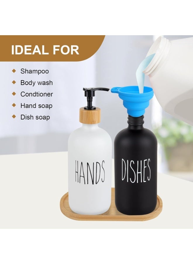 Happy Home 2 Pieces Hand Wash with Silicone Funnel Soap Dispenser for Bathroom and Kitchen Hand Wash Shower Gel Pump Soap Dispenser Pump with Bamboo Wood Base for Hand Washing for Kitchen and Bathroom Sink - White and Black (White/Black/Bamboo) - Image 4