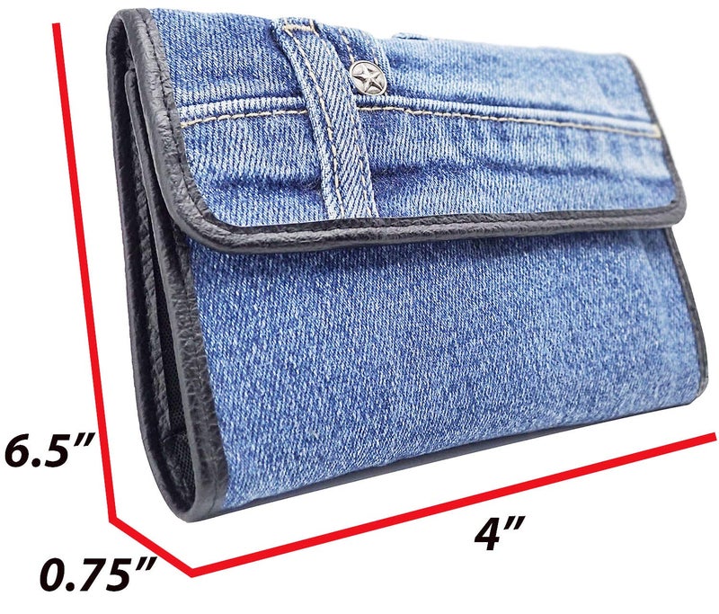 Bijoux de Ja Upcycling Denim Trifold Money Coin ID Window Card Holder Organizer Compact Short Wallet Purse - Image 5
