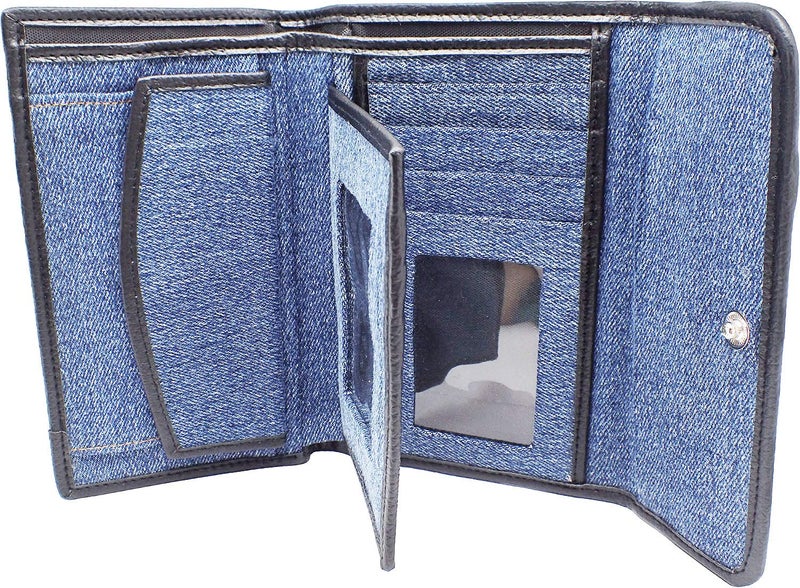 Bijoux de Ja Upcycling Denim Trifold Money Coin ID Window Card Holder Organizer Compact Short Wallet Purse - Image 4