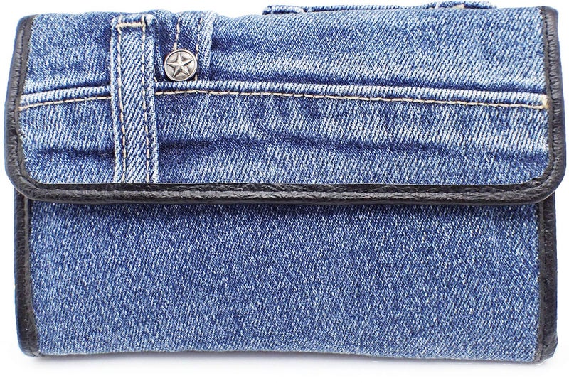 Bijoux de Ja Upcycling Denim Trifold Money Coin ID Window Card Holder Organizer Compact Short Wallet Purse - Image 1