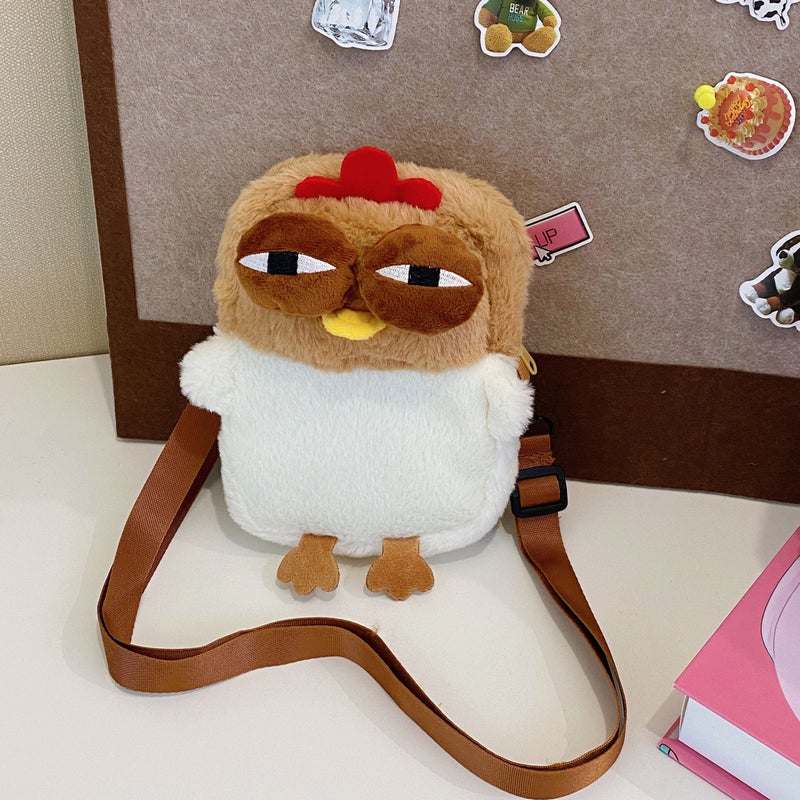 Little Red Riding Book with Cute Cuckoo Chicken Crossbody Bag ins Japanese Womens Backpack Lazy Wind Plush Carpet Bag Wholesale Gugu chicken vertical style