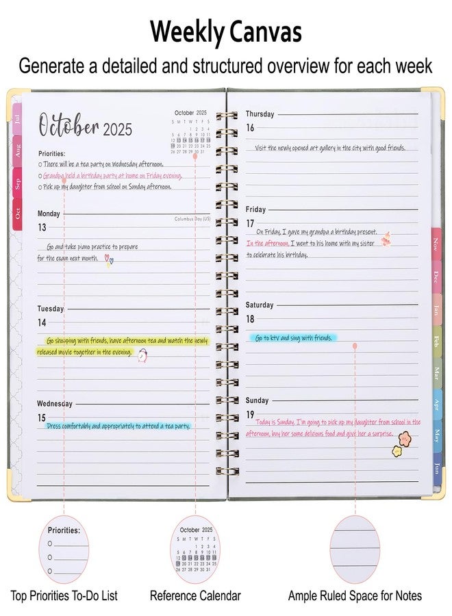 Fetinar July 2025 - June 2026 Planner,Academic Planner 2025-2026, Hardcover Weekly & Monthly Agenda Planning Book, 8.5" x 11", Daily Calendar with Tabs, College School Organizer for Student Teacher (Green) - Image 4